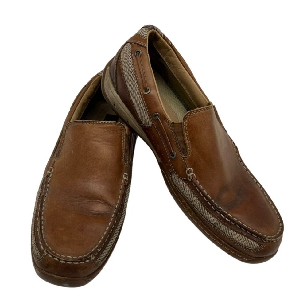 Johnston & Murphy Mens Moc Toe Loafers Shoes Size 11.5M Brown Leather Slip-On